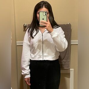 Cropped White American Eagle Zip-Up Hoodie